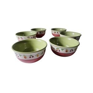 PFALZGRAFF PISTOULET Green Red China 4" Small Cute Dessert Bowl -Set of 6